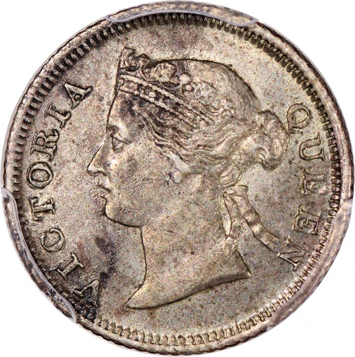  1866及67年香港维多利亚五仙一对，分别评PCGS AU53及AU55，#46484293，#46484292