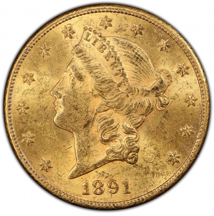  1891-CC自由像双鹰金币 PCGS MS 60 1891-CC Liberty Head Double Eagle