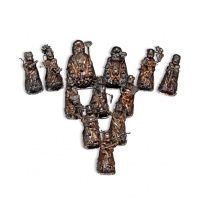  清民上海“凤宝”、“杨庆和久记”、“宝康福”银楼制寿星及八仙鎏金银帽花共12枚，工艺精美，形象生动，沪上藏家出品，保存完好