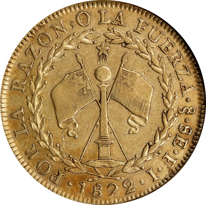  1822-So智利8埃斯库多 NGC XF 45 CHILE. 8 Escudos, 1822-So