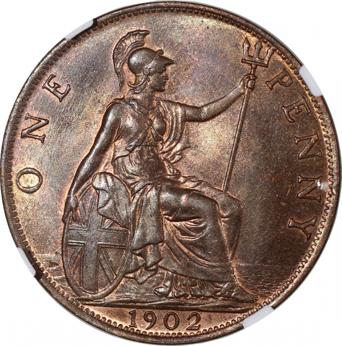  1902年英国1便士，NGC MS64BN，#6469742-011 Great Britain, 1 penny, 1902, high sea level,NGC MS64BN, #6469742