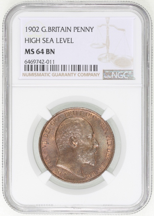  1902年英国1便士，NGC MS64BN，#6469742-011 Great Britain, 1 penny, 1902, high sea level,NGC MS64BN, #6469742