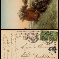  1913年上海寄意大利明信片，贴蟠龙2分两枚