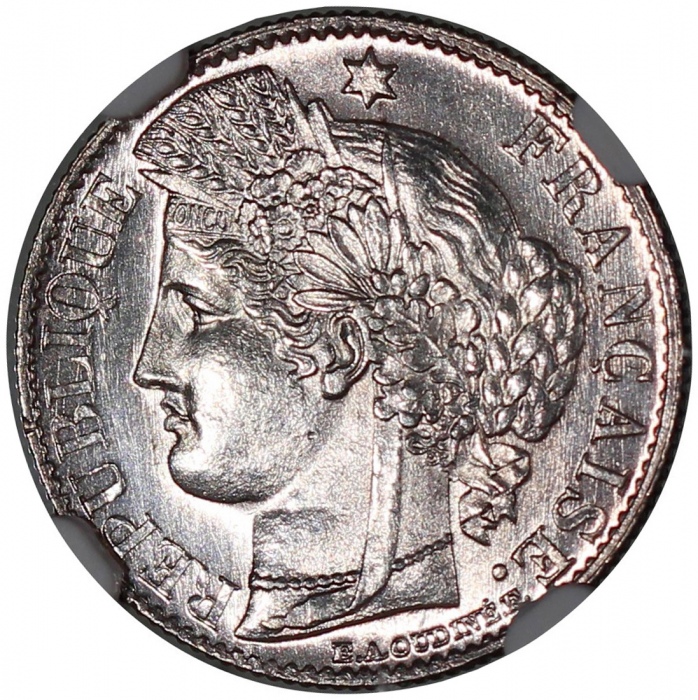  法国银币4枚一组，包括1845B 25分，1888A 50分，1881A 1法郎，及1914C 2法郎，分别评NGC MS64，UNC Details有清洗，MS65及MS63，#6376454-03