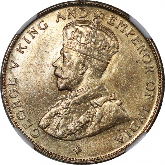 1920年海峡殖民地5毫4枚一组，分别评NGC MS 63，2x 64及64+ Straits Settlements, a lot of 4x silver 50 cents, 1920, cros