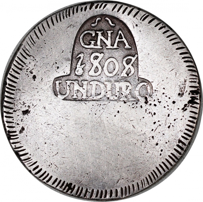  1808年西班牙古钱币，VF品相 Spain. Gerona. Fernando VII, (1808-1833). Provisional Coinage, uro, 1808, FER VII i