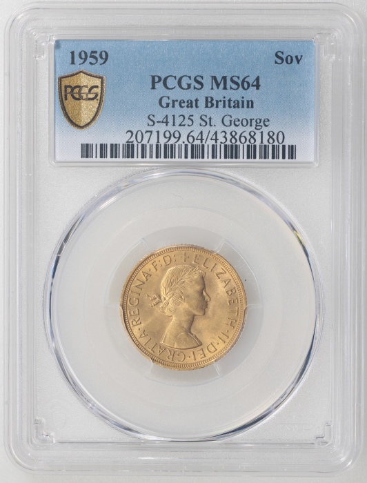 1959年英国索维林金币，PCGS MS64，#43868180 Great Britain, 1 sovereign, 1959, Young laureate head of Queen Eliz