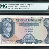  1957-67年英国伍镑，编号C98 147292，PMG53EPQ Bank of England, £5, ND(1957-67), serial number C98 147292, (Pick