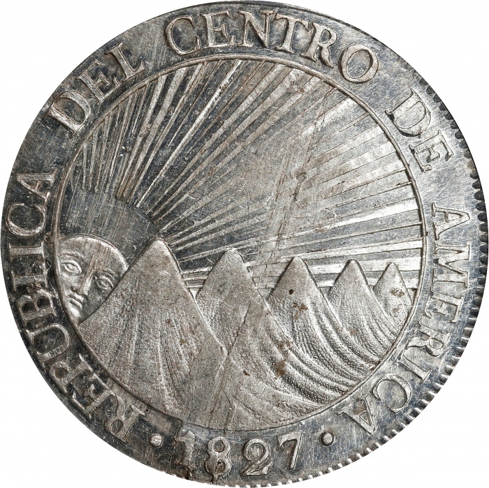  1827-NG危地马拉8雷亚尔 PCGS MS 62 GUATEMALA. Central American Republic. 8 Reales