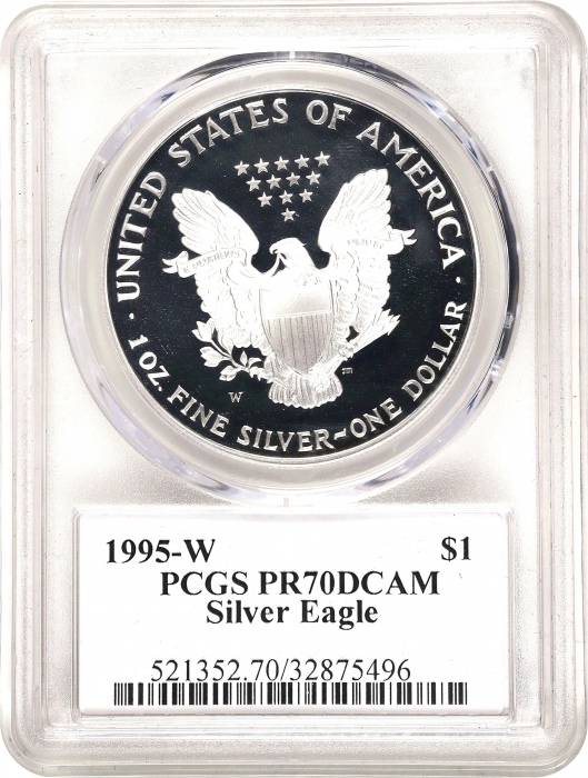  1995-W美国鹰洋银币首席雕刻师签名标签版 PCGS Proof 70 1995-W Silver Eagle