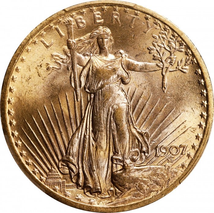  1907年圣高登双鹰金币 PCGS MS 64 1907 Saint-Gaudens Double Eagle