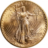  1907年圣高登双鹰金币 PCGS MS 64 1907 Saint-Gaudens Double Eagle