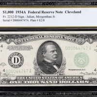  1934A美联储债券克利夫兰1000美元 PCGS BG AU 58 Fr. 2212-D. 1934A $1000 Federal Reserve Note