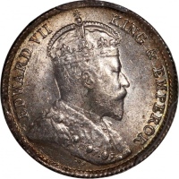  香港爱德华七世钱币一组5枚，包括1903，1904，1905年五仙，1904年一毫，及1902年二毫，分别评PCGS MS62，MS64，MS65，AU55及AU Detail (有清洗)，#4648