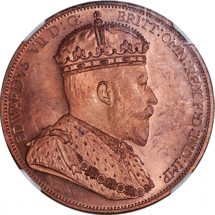  ‘1901’年香港后铸爱德华七世及维多利亚像铜币，NGC PF 66RD及PF 65RD，#2794753-057, 058 Hong Kong, a pair of copper fantasy d