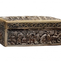  早期人物故事图长方形银盒一件，重：256g，老工，图案繁复精美，海外回流，保存完好