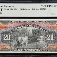  1941年巴拿马中央银行20巴尔博亚 PMG Gem Unc 65 EPQ PANAMA. Banco Central de Emision de la Republica de Panama