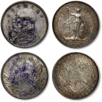  民国十年袁世凯像壹圆银币、1899年香港不列颠尼亚女神站像壹圆银币，共计二枚，打制规范，原味灰色包浆，底光柔亮，状态自然，近未使用品