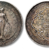  1901年香港不列颠尼亚女神站像壹圆银币一枚，C版，打制规范，整体清晰，醇厚原味黄油彩包浆，状态自然，海外回流，金盾PCGS XF45（87564430）