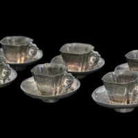  民国天宝银楼银酒杯酒托六件套 