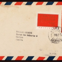  1968年北京寄意大利印品超重封，贴文8金大海8分、文7写作10分各一枚