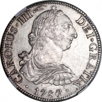  1787/6MO-FM墨西哥8里尔，NGC UNC Details (严重清洗)，罕见，#6137149-004 Mexico, Charles III, 8 reales, 1787/6MO-FM,