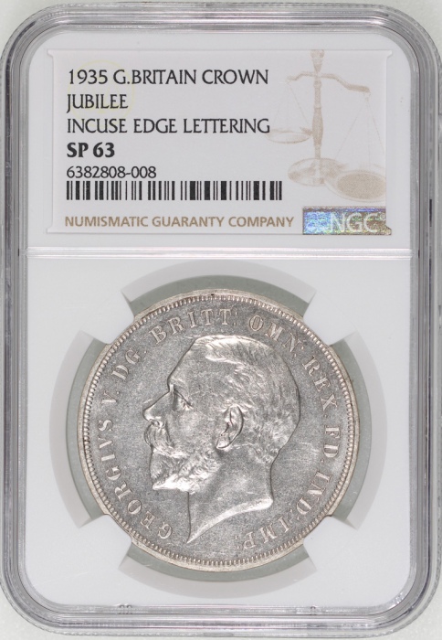  1935年英国克朗银币样币，佐治五世加冕二十五週年纪念，NGC SP63，#6382808-008 Great Britain, silver crown pattern, 1935, commemo