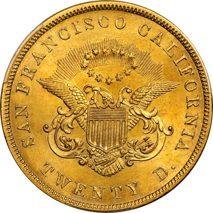  1854凯洛格公司20美金 PCGS MS 65 1854 Kellogg & Co. $20