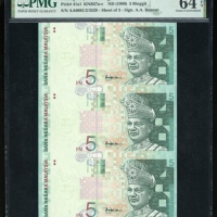  1997吉97年马来西亚伍、拾令吉三连体纪念钞各一枚，均PMG64EPQ-65EPQ（2） Malaysia, a lot of uncut 3x 5 and 10 ringgits, ND(1999