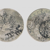  1886墨西哥造飞鹰8瑞尔贸易银币 