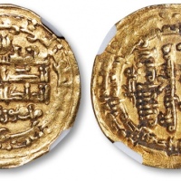  1008年波斯萨曼王朝君主“曼苏尔二世”时期第纳尔金币一枚，重：2.36g，NGC AU58（4972152-008）