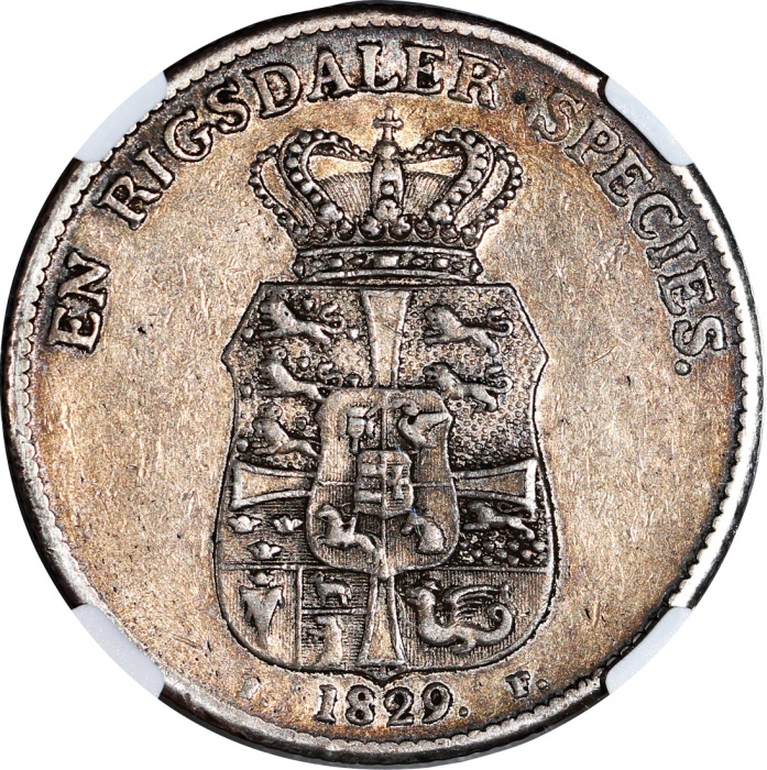  1829年丹麦银元，NGC VF30，#6375053-010 Denmark, silver 1 rigsdaler species, 1829, Frederiks VI on obverse, 