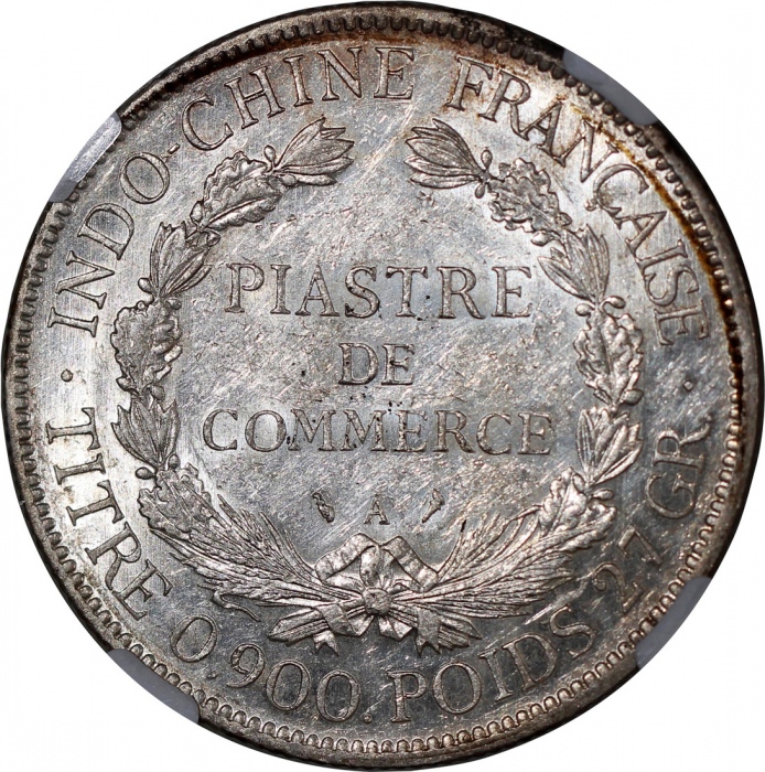  1909A法属安南贸易银元，NGC AU55，#6375019-074 French Indo China, silver piastre, 1909A, NGC AU55, cert. #63750