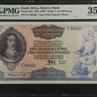  1952年南非储备银行100镑 PMG VF 35 South African Reserve Bank. 100 Pounds