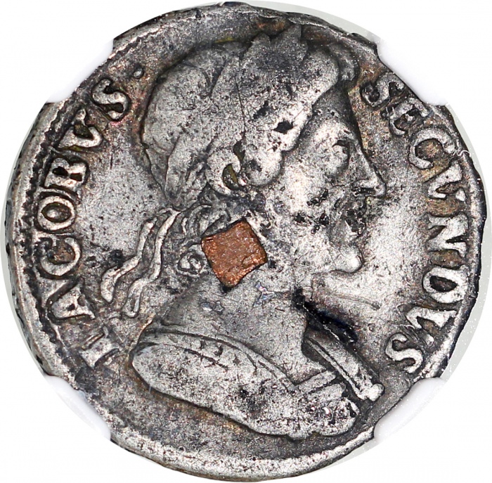  1685年英国1/4便士(法新)锡币，NGC VF Details正面有损，#2885392-021，不失為少见之锡币发行版别 Great Britain, tin 1/4 penny (farthi