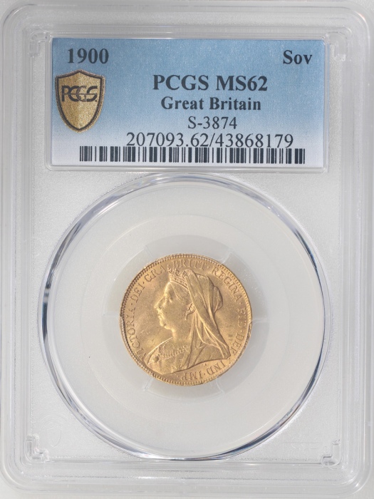  1900年英国1索维林金币，PCGS MS62，#43868179 Great Britain, 1 sovereign, 1900, Queen Victoria on obverse, St. G