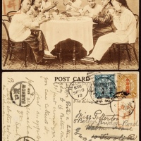  1912年四川万县寄英国明信片，贴蟠龙3分及加盖宋体“中华民国”1分各一枚，邮资4分