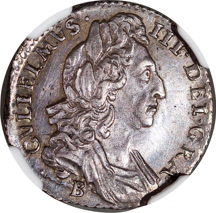 英国钱币6枚一组，包括1697, 1697B, 1697Y及1700年6便士银币，1700年1先令银币，及1969E1/2克朗银币，分别评NGC AU58，AU58，XF45，MS63+，MS62及V