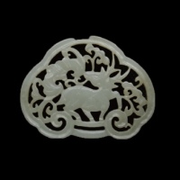  清白玉镂空福禄寿玉锁片 