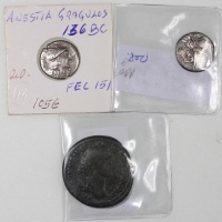  公元前138至136年罗马帝国钱币3枚一组，保存完好，约AF Roman Empire a group of 3 coins, 136BC-138BC, well preserved, about f