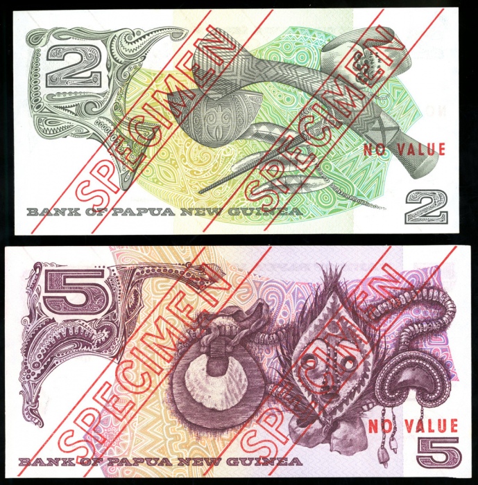  1975年巴布亚纽几内亚贰、伍、拾及贰拾基那样票一组四枚，编号AAA000000、HAA000000、NAA000000及SAA000000，均UNC（4） Bank of Papua New Gui