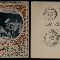  1905年牛庄寄美国明信片，贴蟠龙1分四枚