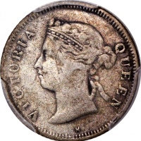  香港维多利亚钱币一组3枚，包括1883-H五仙，1885年一毫及1893年二毫，分别评PCGS VF20，AU58及XF Detail (有清洗)，#46484374，#46484333，#46484