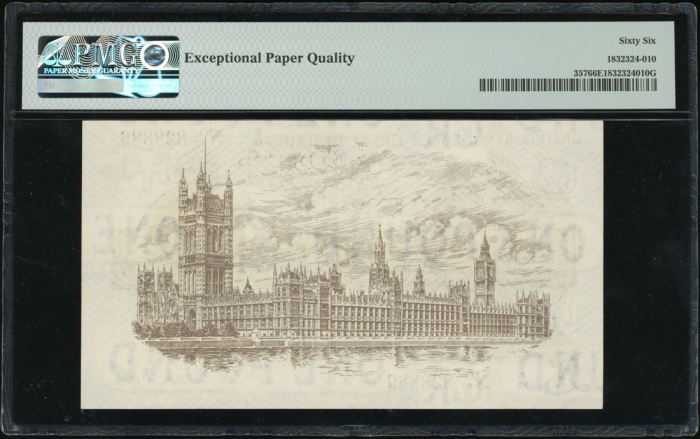  1919年英国一镑国库劵，编号P/75 828886，PMG66EPQ，暂时PMG最高分之一 Great Britain, Treasury Note, £1, ND (1919), serial n