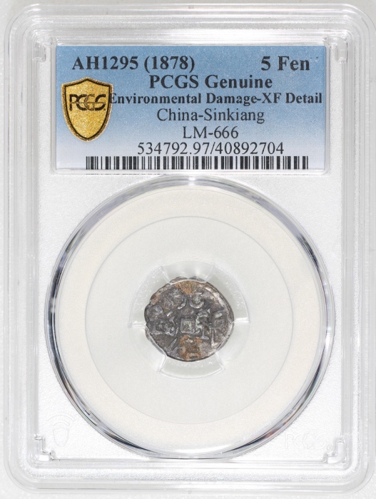  1878年新疆五分银币，PCGS XF Detail有环境损害，#40892704