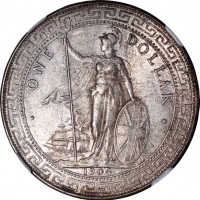  1904B英国贸易银元，NGC AU58，#2758482-002 Great Britain, Trade Dollar, silver $1, 1904B, NGC AU58. Cert.# 27