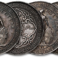  1901年香港不列颠尼亚女神站像壹圆银币共二枚，C版，打制规范，整体清晰，醇厚原味深灰色包浆，状态自然，海外回流，分别为金盾PCGS XF、AU Detail（87564429、87564435）