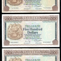  1980, 1981, 1983年香港上海汇丰银行500元一组3枚，F品相 HongKong and Shanghai Banking Corporation, $500 (3), 1980, 198