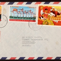  1969年广州寄瑞典航快封，航空封贴文7白毛女、红色娘子军、红灯记各8分一枚，纪118三五计划8分一枚，普9-1元一枚，计邮资132元