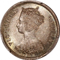  1873年香港维多利亚一毫，圆顶3，PCGS MS64，#46484225，金黄色泽，币边有轻微包浆，PCGS纪录中第三高分，重要版别